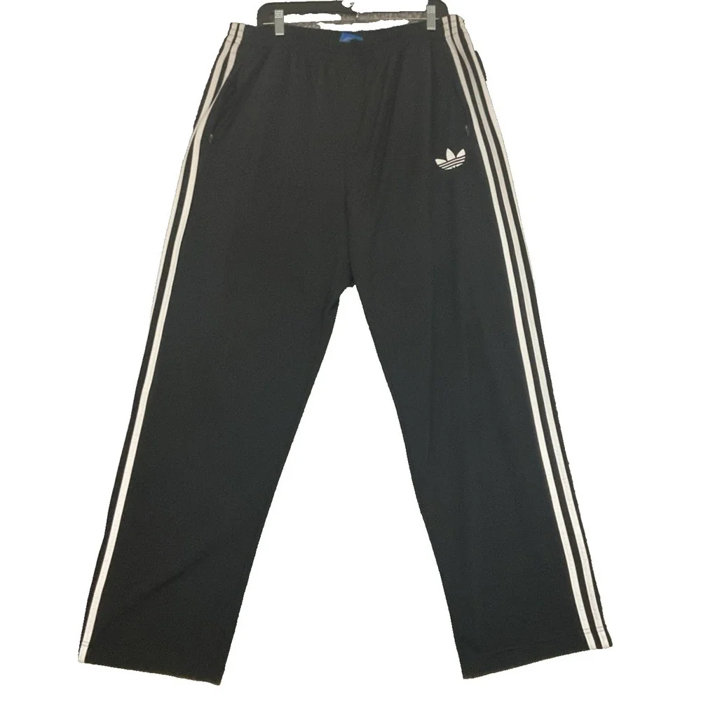 Adidas Track Pants Mens 2XL Black Originals Trefoil VTG Y2K Ankle Zip Wide Bttms